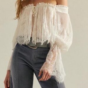 NWT Free People White Lace Off-Shoulder Blouse